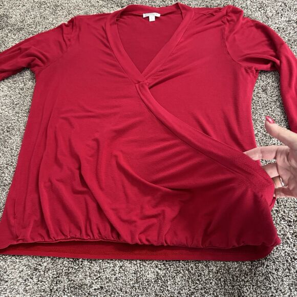 Charming Charlie Red Wrap Blouse 3/4 Sleeve Elastic Waist Top Shirt Size Large - Picture 3 of 11